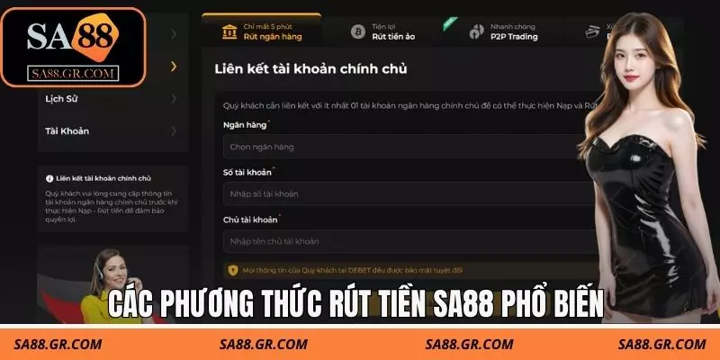 Các phương thức rút tiền SA88 phổ biến Các phương thức rút tiền SA88 phổ biến