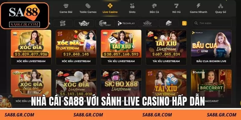 Nhà cái SA88 với sảnh Live Casino hấp dẫn 